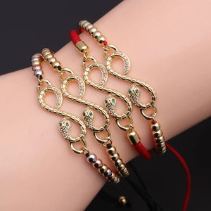 Copper Snake Infinity Bracelet Adjustable Green White Cubic Zirconia Paved Trendy Luxury Jewelry Gift For Women