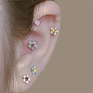 Titanium steel candy colored flower stud earrings with vibrant crystal petal inlay