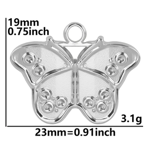 Silver butterfly pendant dimensions 19x23mm and 3.1g weight in polished stainless steel