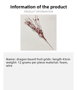 Detail showing 43cm red glitter berry branch made of foam and wire for Christmas decor