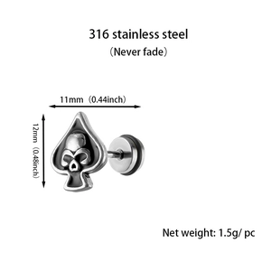Spécifications du clou d'oreille tête de mort en acier inoxydable 316L et pique