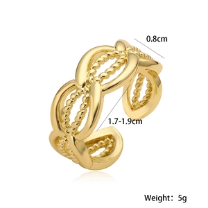Minimalist gold plated braided open ring with adjustable band for women in 0.8cm width