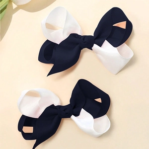 Classic navy blue and white grosgrain ribbon hair bows for babies and toddlers