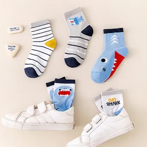 5-pack cotton mesh baby socks with shark patterns and blue stripes for toddlers