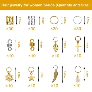 Detailed grid of 200pcs braid jewelry showing leaf and star charms with exact dimensions