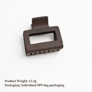 Brown matte small square hair claw clip with 5cm length dimensions on white background