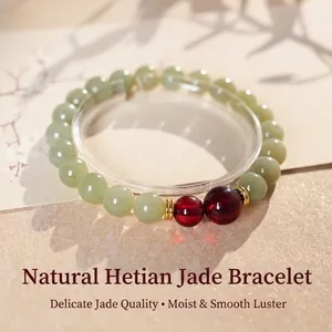 Natural Hetian Jade Beaded Bracelet With Copper Spacers And Red Agate Accents Retro New Chinese Style Elegant Jewelry For Women