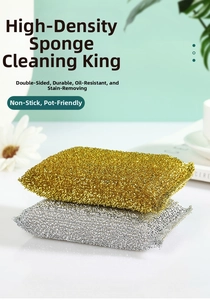 Zweiseitige Küchenschwämme mit Metallgewebe in Gold und Silber für Tiefenreinigung