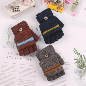 Winter outdoor children's knitted flip-top gloves with AB yarn jacquard in three colors
