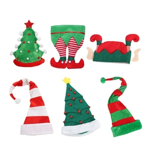 Set of 6 festive Christmas hats and elf themed party headwear in red and green colors
