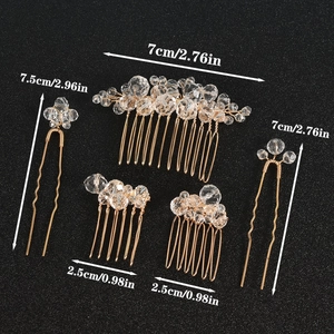 5-piece vintage baroque bridal hair set with gold crystal combs and hair pins