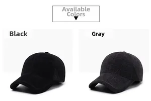 Detail view of thickened thermal baseball caps for men in black and grey striped fabric
