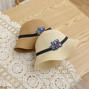 Chapeaux de paille pour enfants avec broderie de voiture pour protection solaire d'été