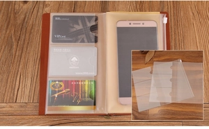 Transparent PVC loose-leaf notebook insert with 3 card slots and a waterproof zipper pouch
