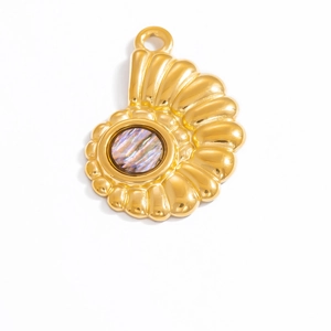 Golden stainless steel seashell pendant featuring iridescent abalone shell inlay design