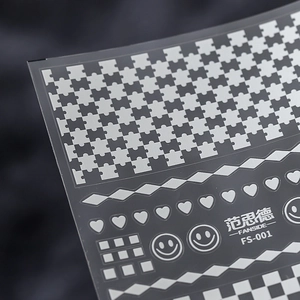 Adesivi per unghie argentati con motivi pied-de-poule e fiori con sorrisi FS-001
