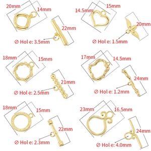 18K gold plated OT toggles in heart and round geometric shapes for DIY jewelry making