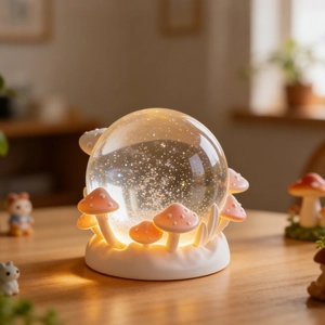 Creative mushroom crystal ball night light with warm glow and decorative resin base