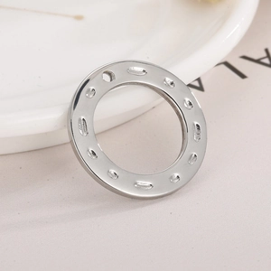 Silver stainless steel hammered ring pendant with hole for DIY jewelry making