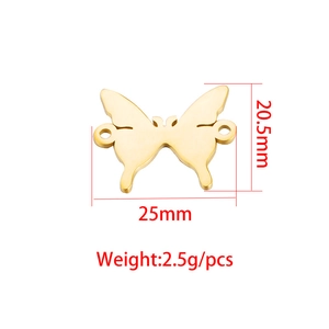 Gold mirror stainless steel butterfly pendant with dimensions 25mm x 20.5mm