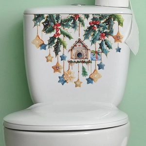 Christmas wall stickers featuring cabins and holly berries for home toilet decoration