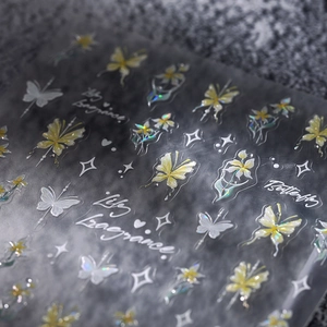 Floral butterfly nail stickers with aurora golden finish and lily fragrance design