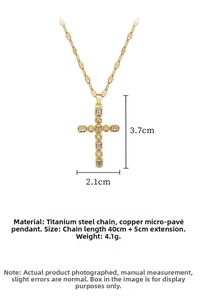 Detailed view of titanium steel cross pendant necklace with zircon inlay dimensions