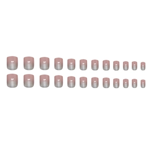 Pink and silver gradient press on nails with glitter finish, short square oval shape