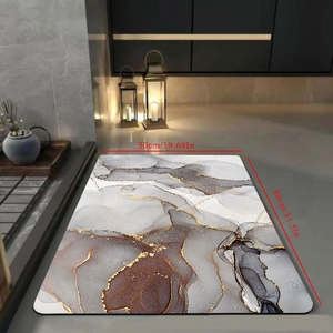 Modern grey and gold marble diatom mud bath mat shown in 50x80cm size with non-slip texture