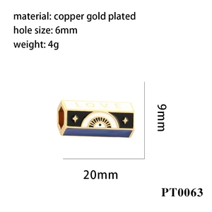 Copper gold plated bead with Love text and evil eye enamel, 20x9mm DIY accessory