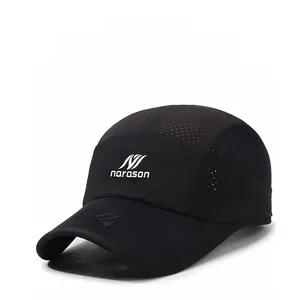 Close-up of black breathable mesh baseball cap with narason logo for sun protection