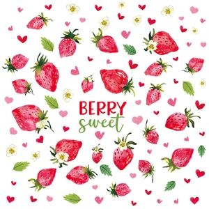Pastel watercolor strawberry wall decals set with Berry Sweet typography for room decor