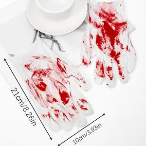 Halloween blood spattered white cosplay gloves for horror costumes, 21cm length