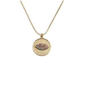 Fashionable gold evil eye pendant necklace with colorful cubic zirconia inlays