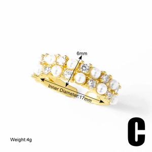 Detailed size specifications for 18k gold plated pearl and zircon double layer open ring