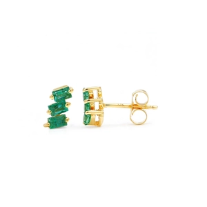 Detail of 925 sterling silver earring with three green rectangular zircon stones