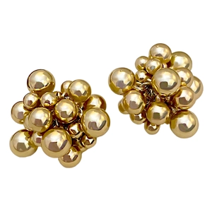 Polished gold beaded cluster stud earrings with geometric bubble design and high shine finish