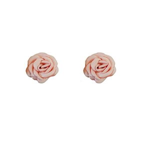 Elegant pink flocked rose flower stud earrings with a 3D floral design for women