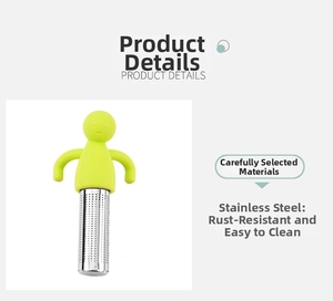 Detail of stainless steel mesh tea infuser with light green silicone handle