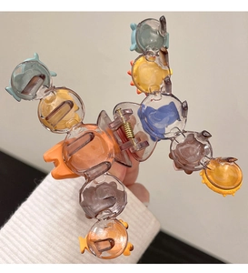 Detail of colorful cartoon animal monster hair claw clip made of acrylic and metal spring