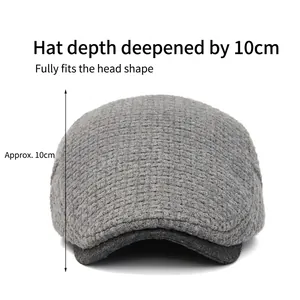Dark gray waffle knit beret hat for men and women with 10cm depth for autumn and winter