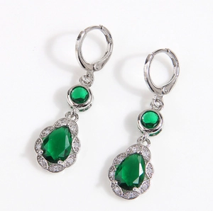 Vintage Emerald Green Waterdrop Drop Earrings For Women Fashion Copper With White Zirconia Elegant Jewelry