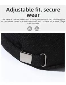 Detail showing the adjustable metal buckle on a black wool winter docker hat for secure fit