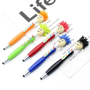 5-pack funny microfiber mop head pens with stylus tip for touchscreens in assorted colors