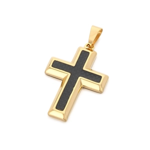 Pendentif croix en acier inoxydable doré et noir avec détails en carbone