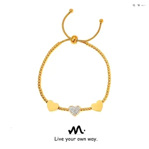 Titanstahl Gold Herz Anhänger Strass Perlen Armband Für Damen Mode Elegant Verstellbar Schlangenkette Schmuck Geschenk