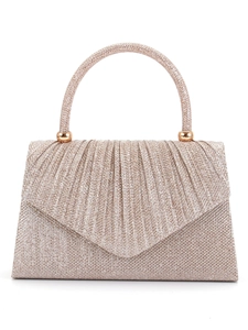Sparkly glitter evening clutch bag for women, elegant pleated party purse with top handle.