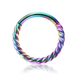 Rainbow twisted stainless steel seamless hoop ring for nose or ear piercings