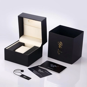 Set scatola regalo per orologio in pelle nera con interno in velluto bianco e manuali