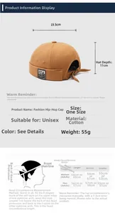 Size guide for retro brimless docker hat with detailed measurements and head circumference
